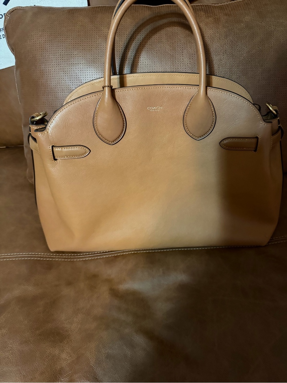 Coach Camel Leather Satchel with Double Handles